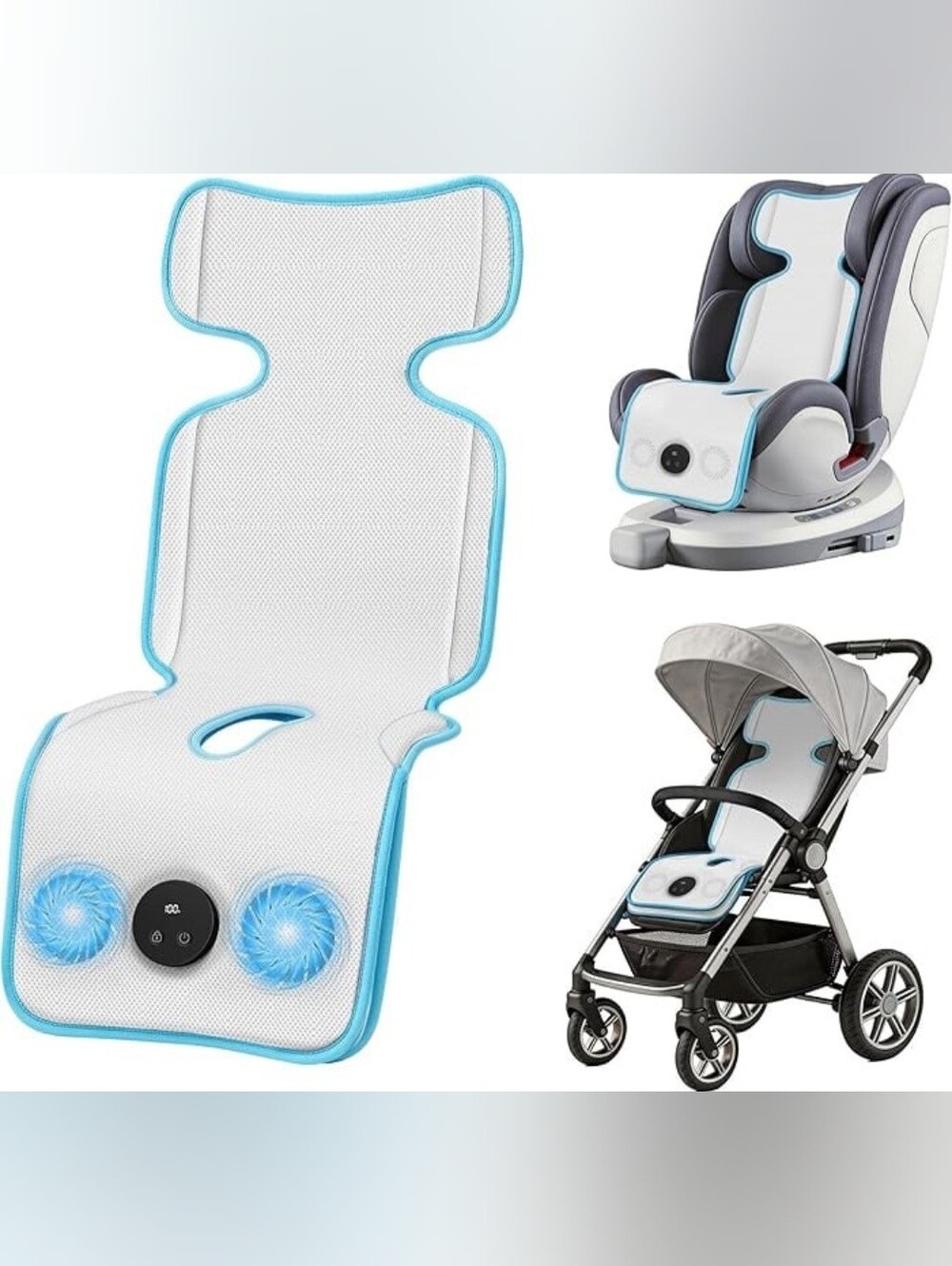 Baby Stroller Cooling Pad With Fans - White/Blue